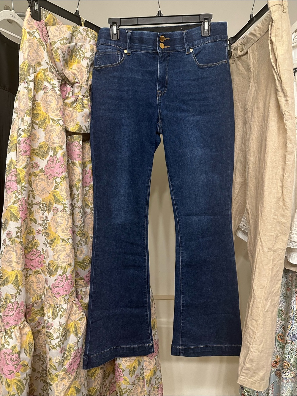 Women's Dark Blue Boot-Cut Jeans - Sleek Mid-Rise Fit